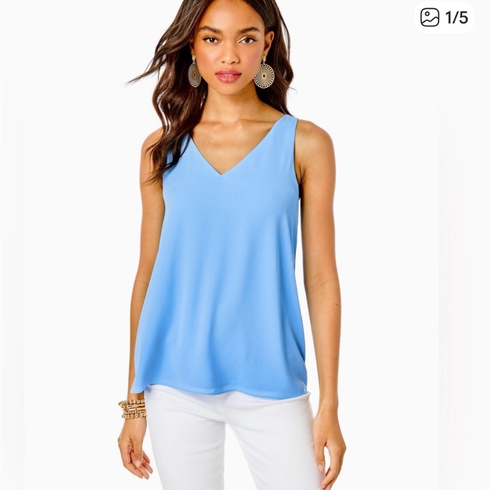 *Like New* Lilly Pulitzer Florin Blue Reversible V-Neck Sleeveless Tank, Size S